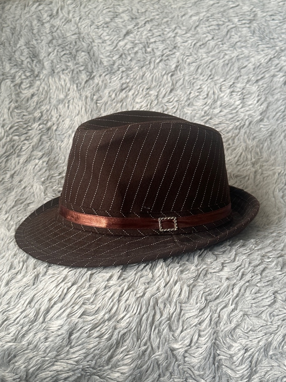 Men's Brown Pinstripe Fedora with Satin Band